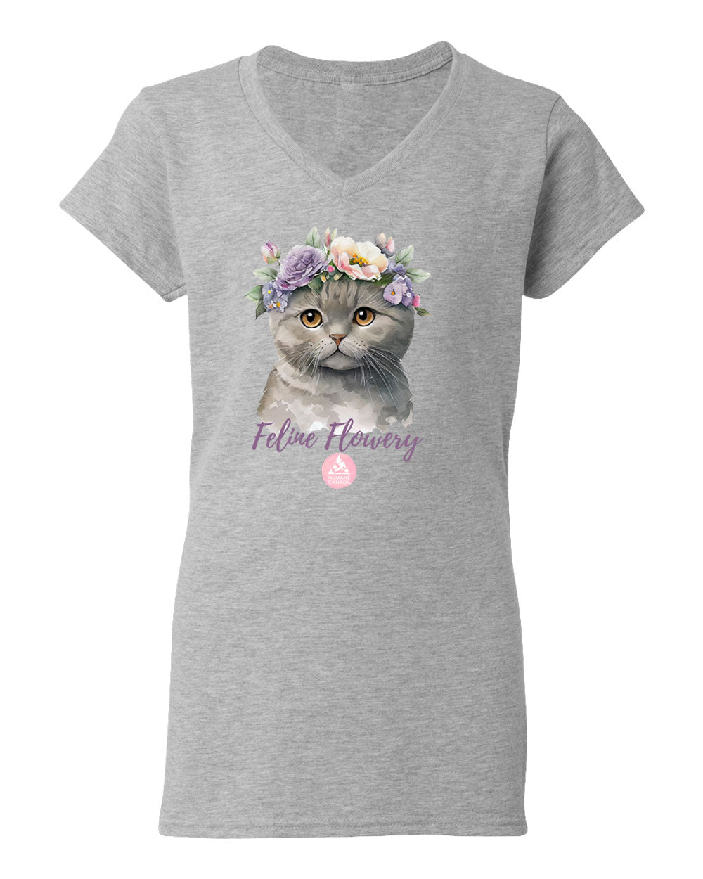 Feline Flowery - V-Neck Ladies T-shirt