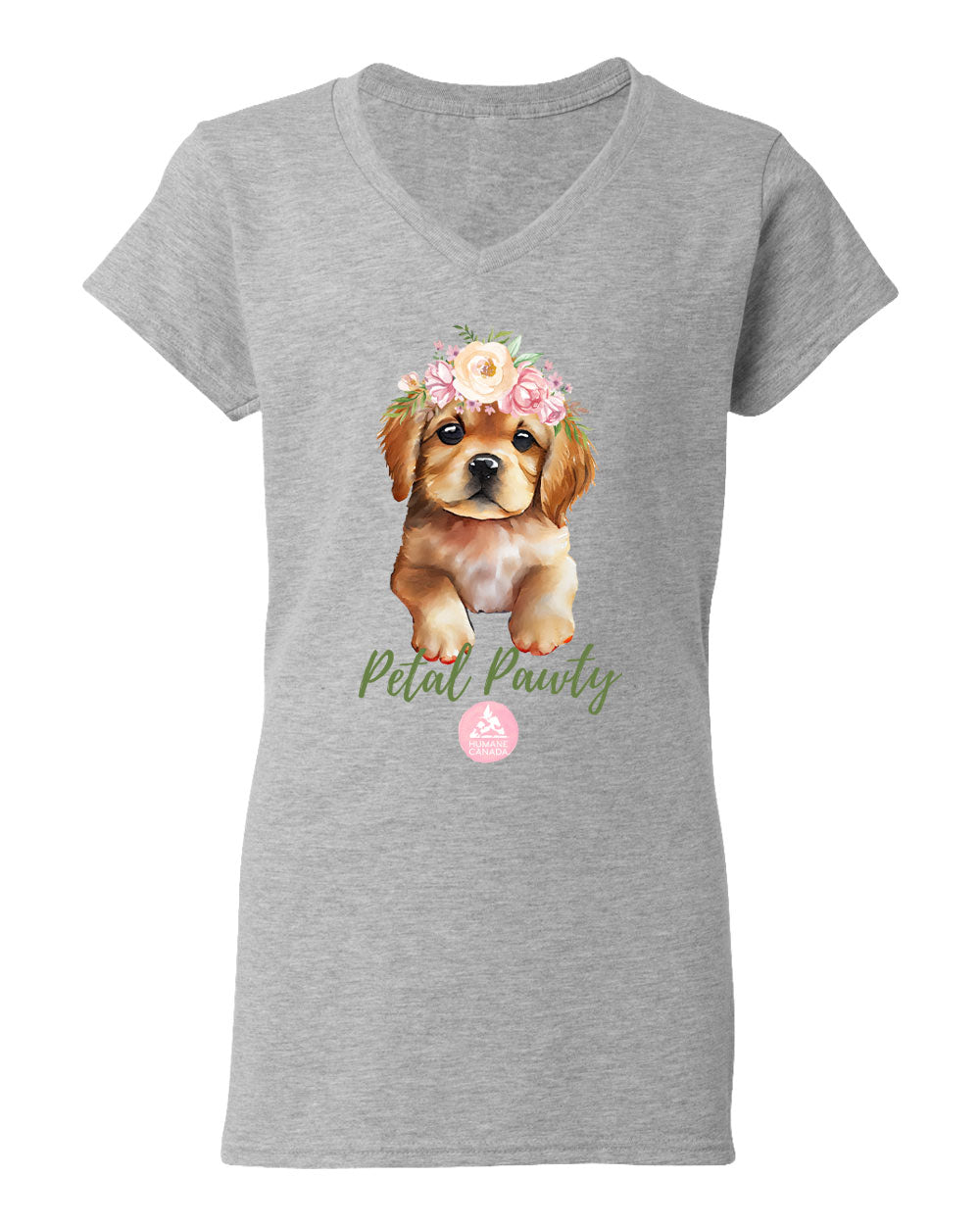 Petal Pawty Puppy - V-Neck Ladies T-shirt