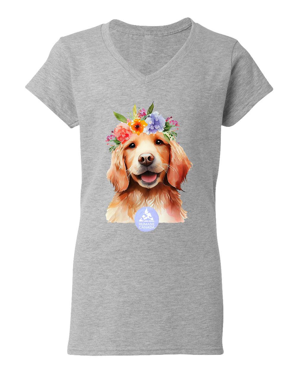 Floral Dog - V-Neck Ladies T-shirt