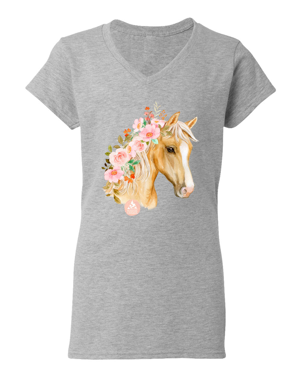Floral Horse - V-Neck Ladies T-shirt