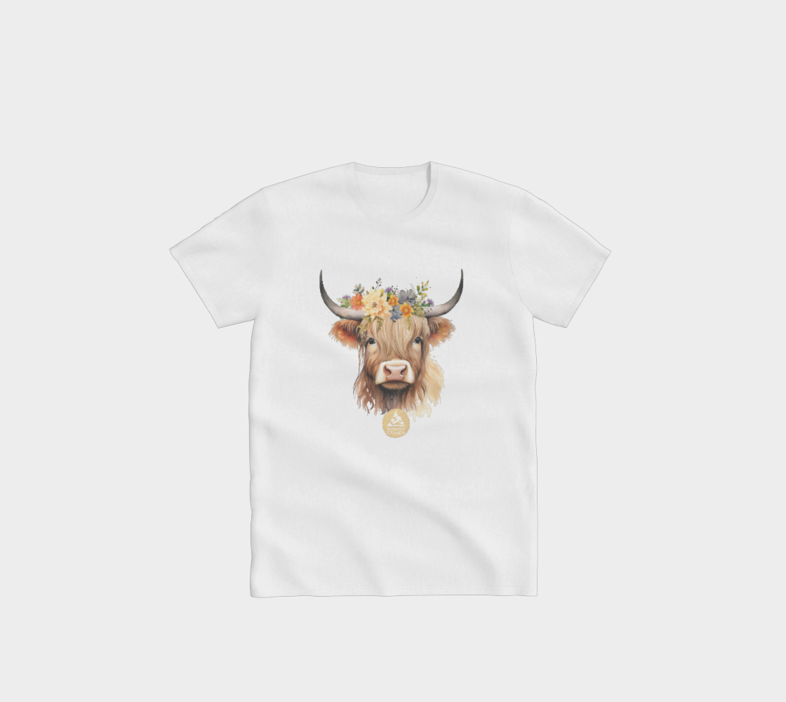 Floral Highland Cow Crewneck T-Shirt