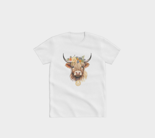 Floral Highland Cow Crewneck T-Shirt