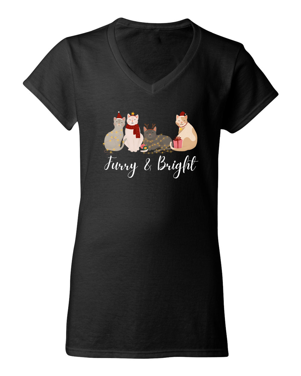 Furry and Bright - V-Neck Ladies T-shirt