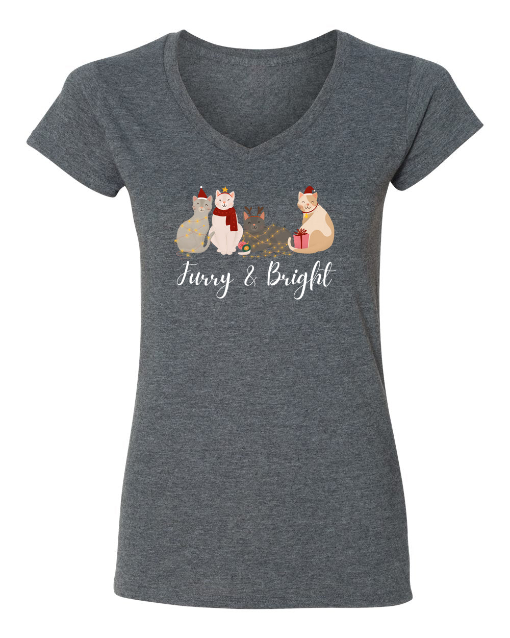 Furry and Bright - V-Neck Ladies T-shirt