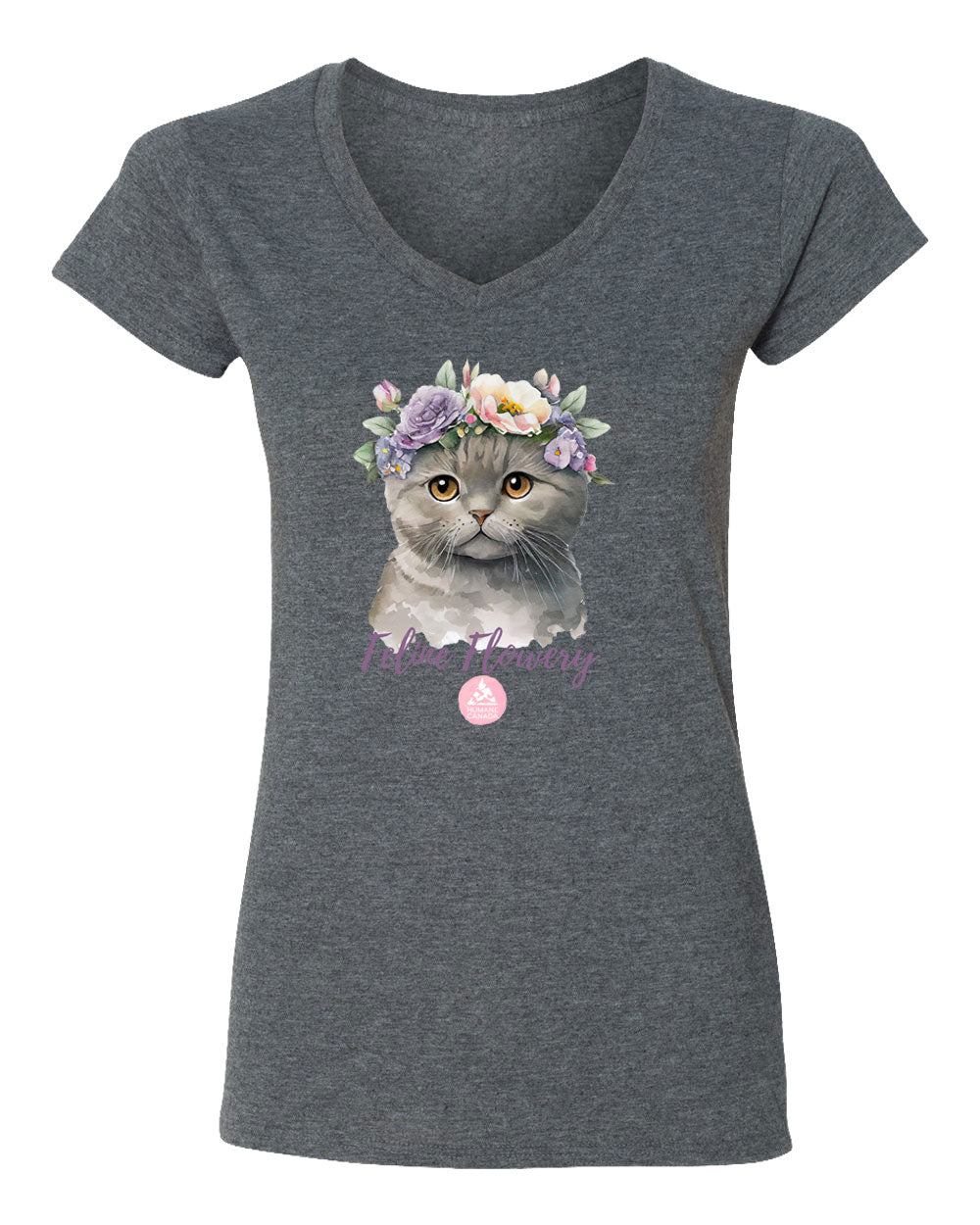 Feline Flowery - V-Neck Ladies T-shirt