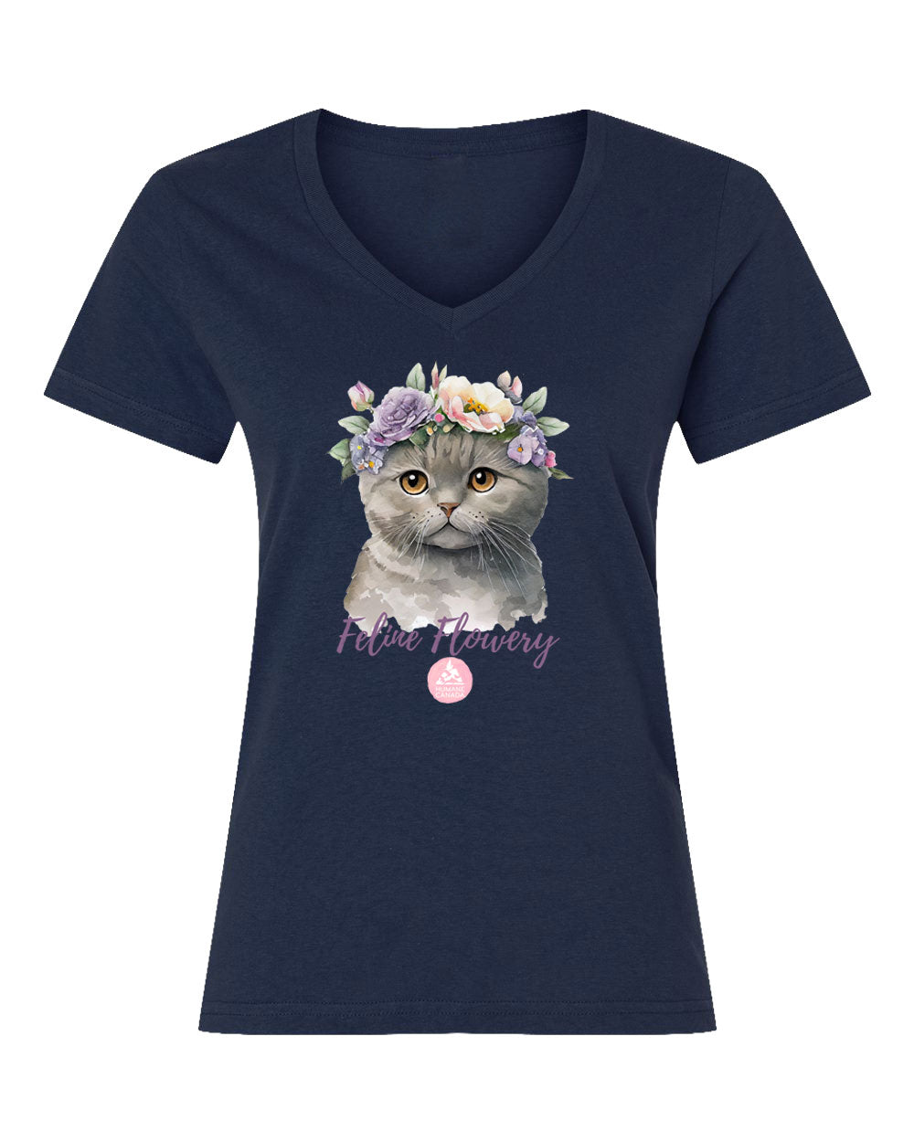 Feline Flowery - V-Neck Ladies T-shirt