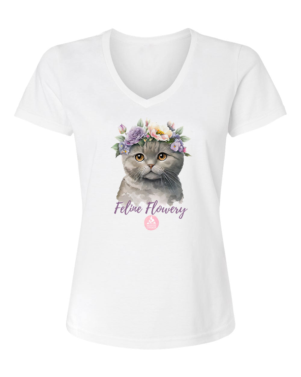 Feline Flowery - V-Neck Ladies T-shirt