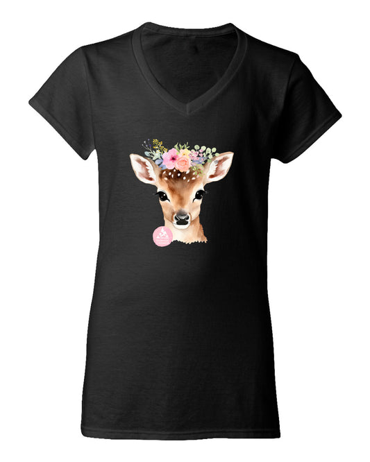 Floral & Fauna Deer - V-Neck Ladies T-shirt