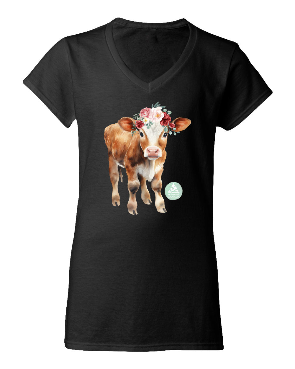 Floral Cow - V-Neck Ladies T-shirt