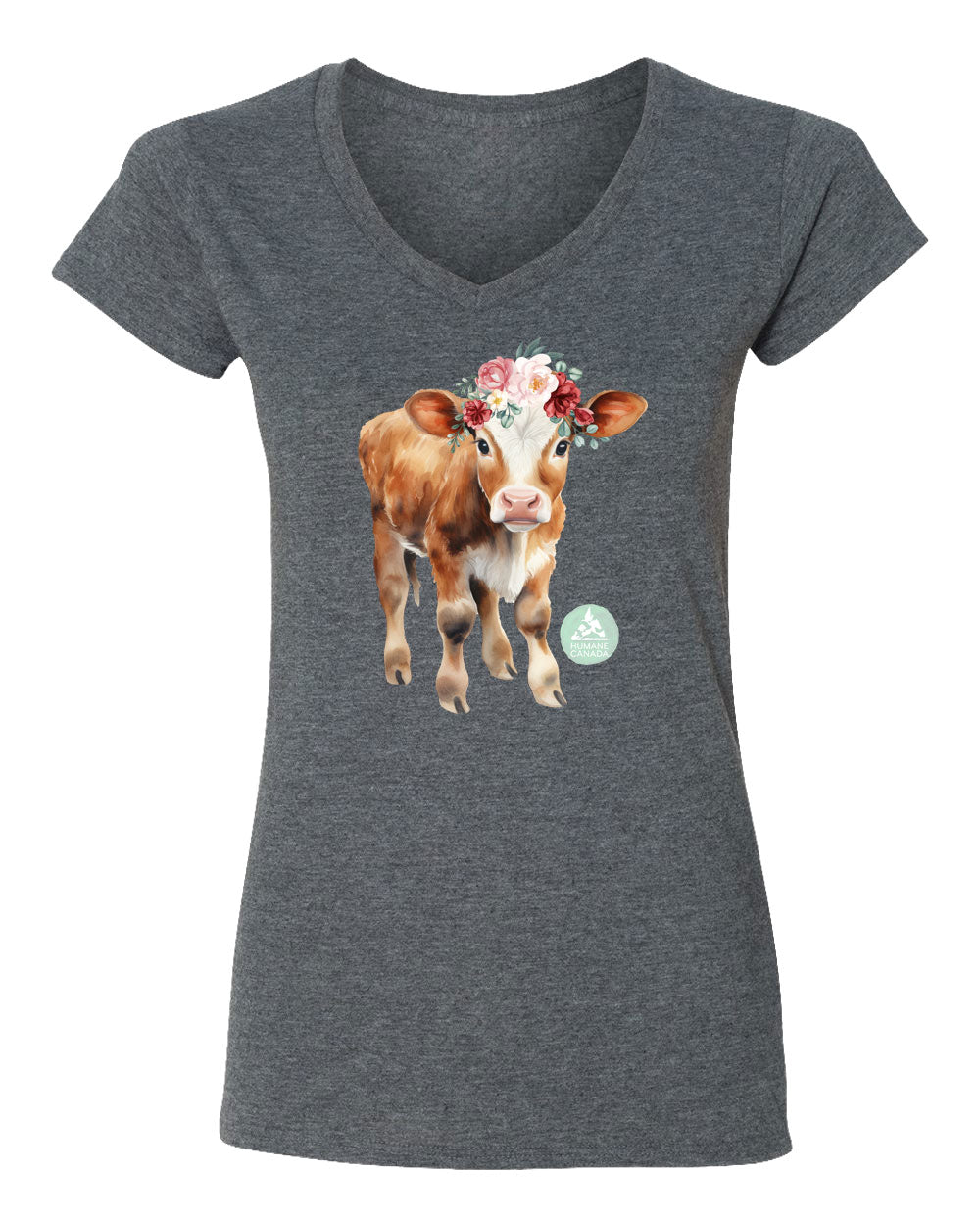 Floral Cow - V-Neck Ladies T-shirt