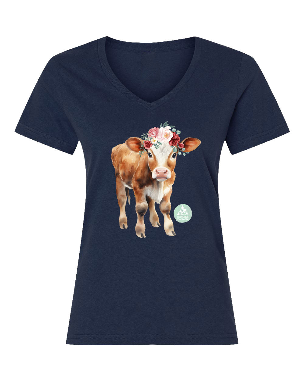 Floral Cow - V-Neck Ladies T-shirt