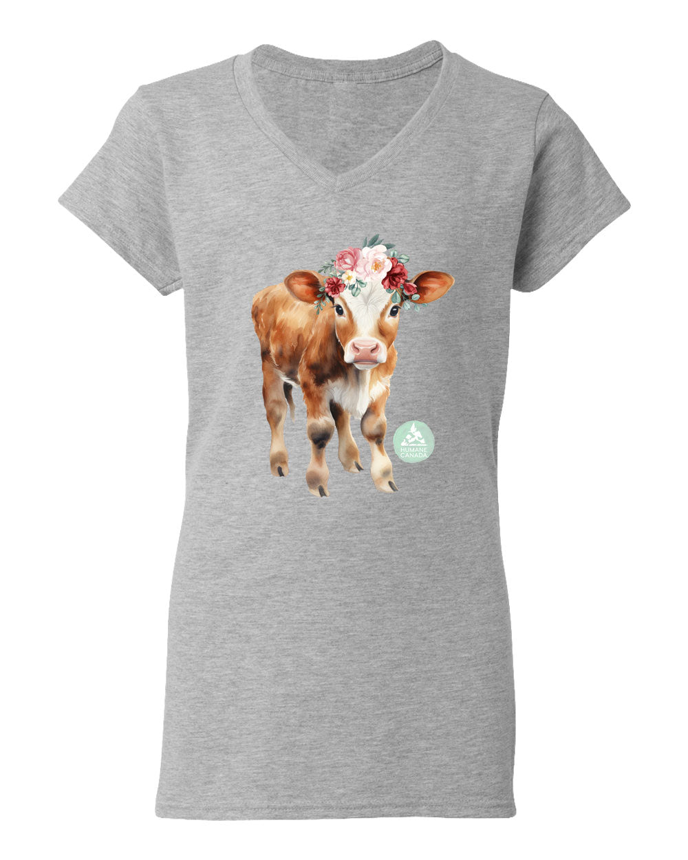 Floral Cow - V-Neck Ladies T-shirt