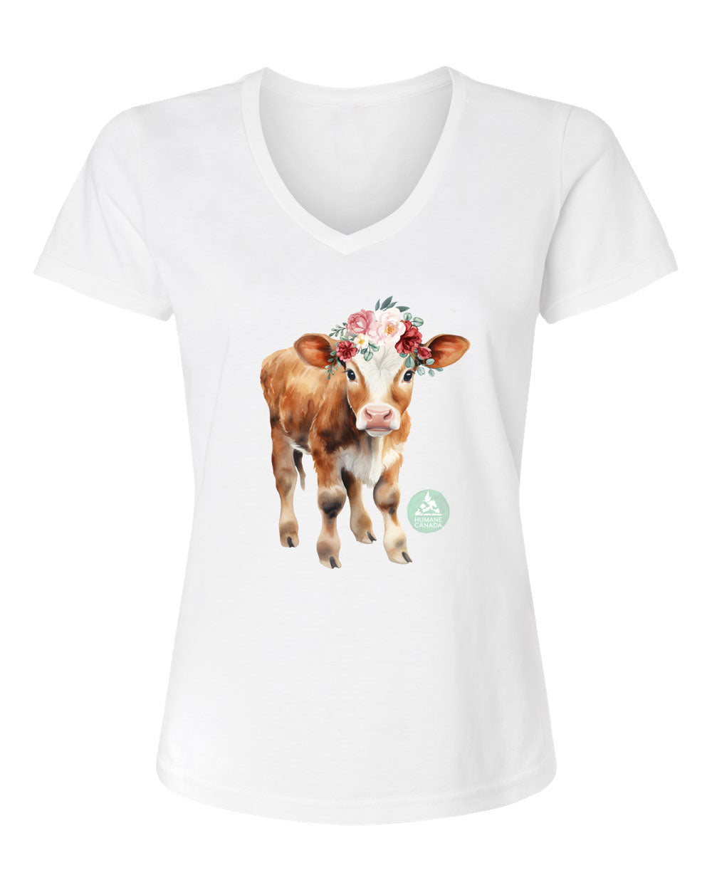 Floral Cow - V-Neck Ladies T-shirt