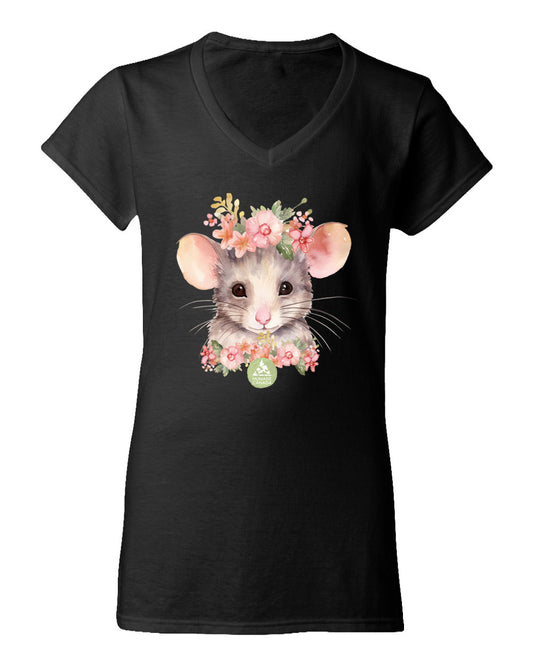 Floral Mouse - V-Neck Ladies T-shirt
