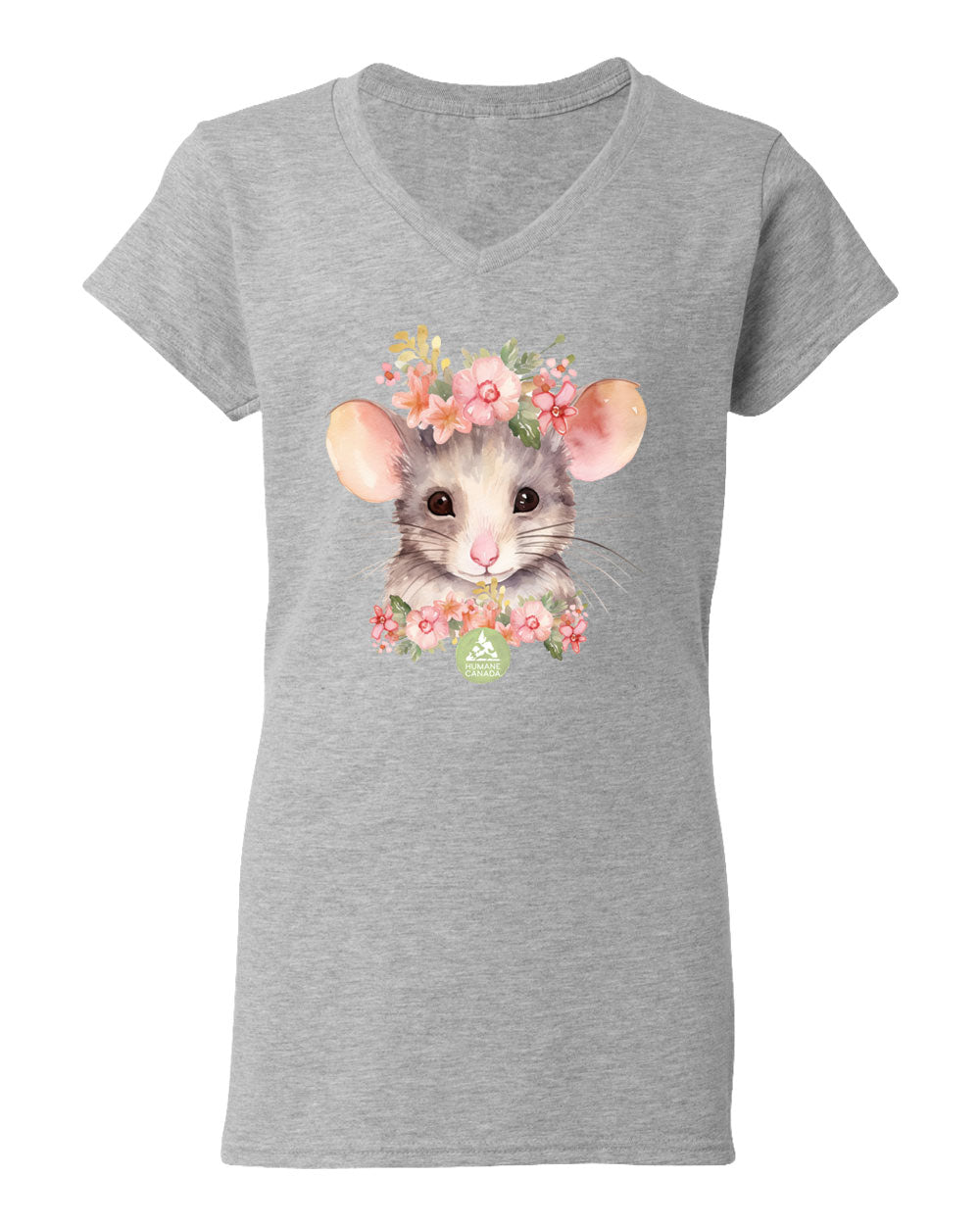 Floral Mouse - V-Neck Ladies T-shirt