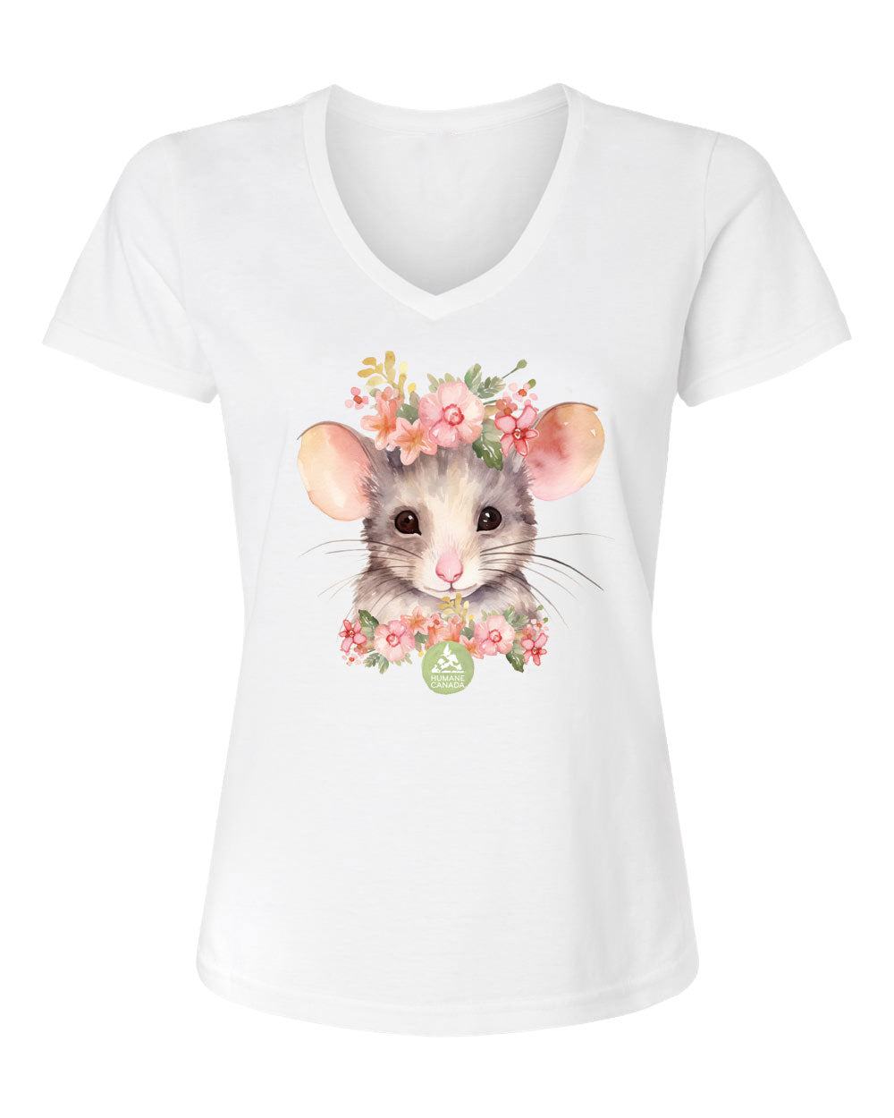 Floral Mouse - V-Neck Ladies T-shirt