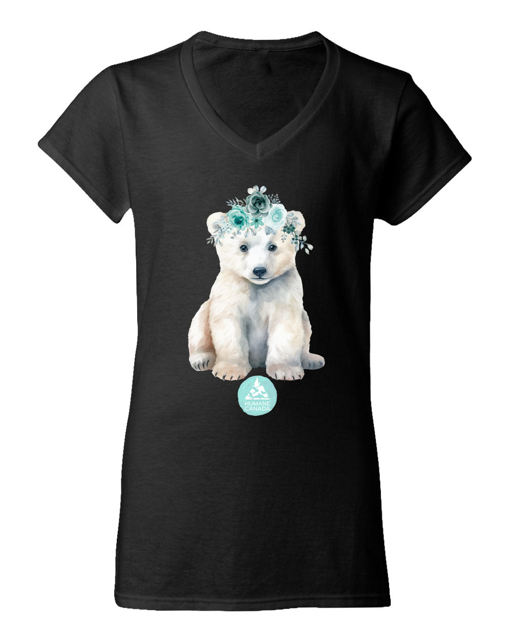 Floral Polar Bear - V-Neck Ladies T-shirt