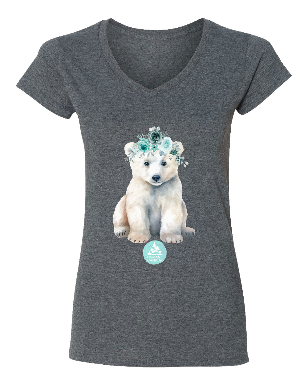 Floral Polar Bear - V-Neck Ladies T-shirt
