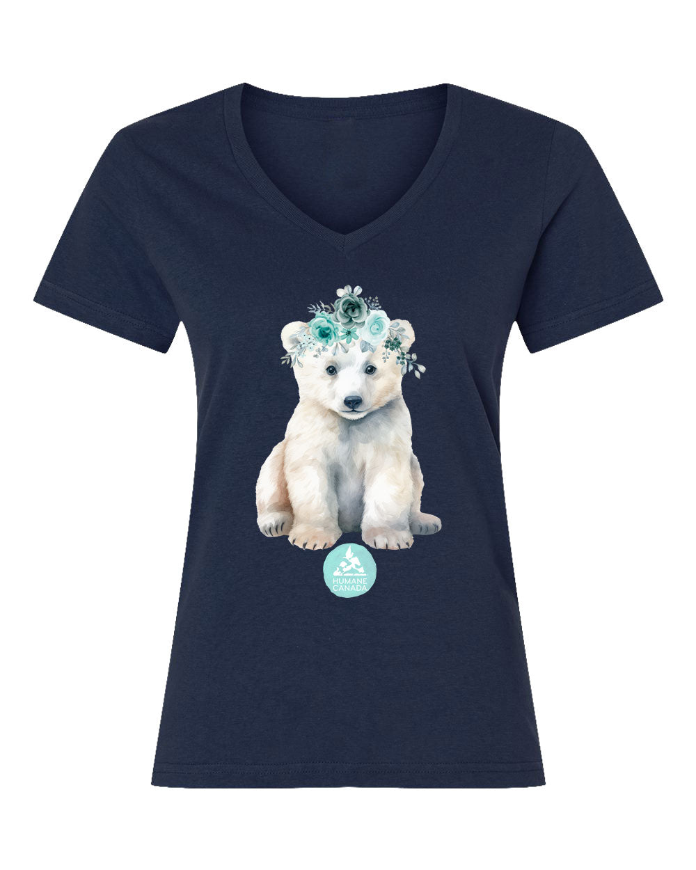Floral Polar Bear - V-Neck Ladies T-shirt