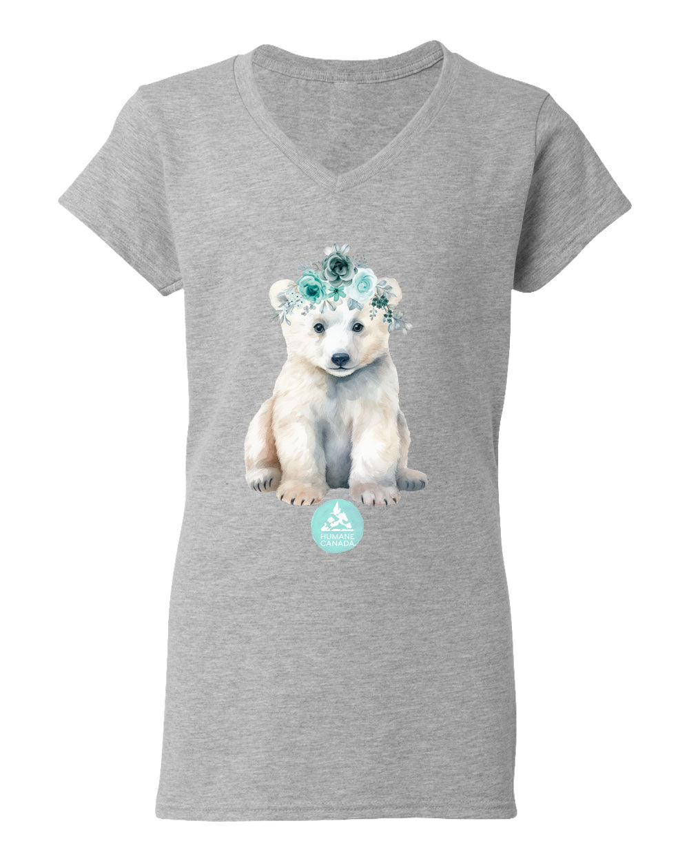 Floral Polar Bear - V-Neck Ladies T-shirt