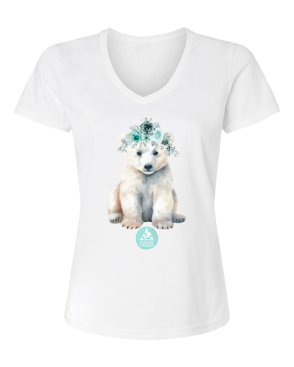 Floral Polar Bear - V-Neck Ladies T-shirt