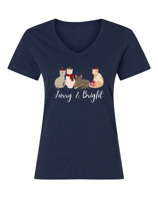Furry and Bright - V-Neck Ladies T-shirt