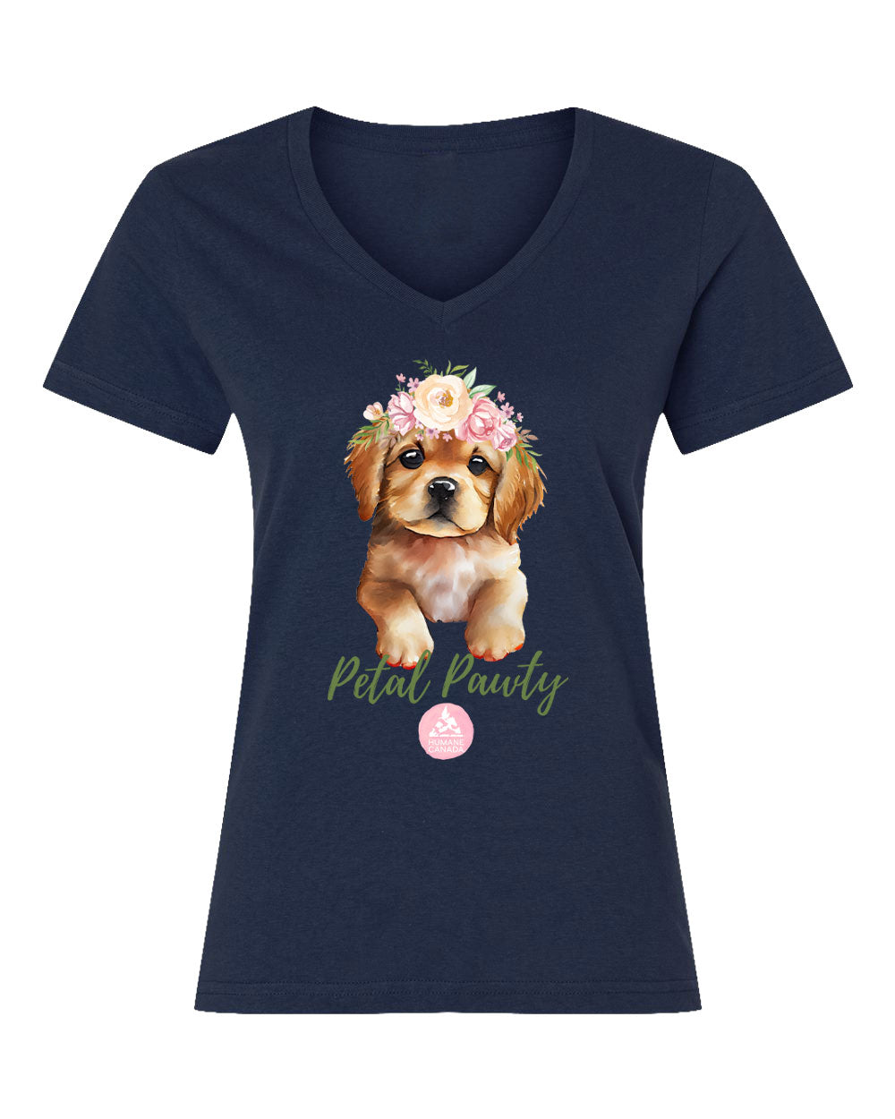 Petal Pawty Puppy - V-Neck Ladies T-shirt