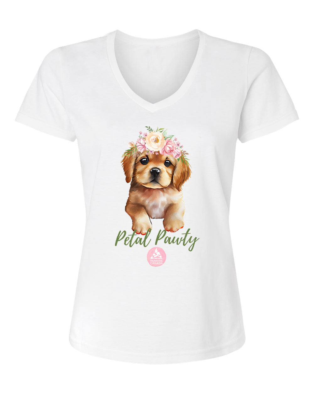 Petal Pawty Puppy - V-Neck Ladies T-shirt