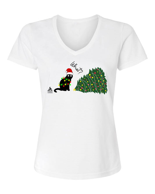 What? Cat - V-Neck Ladies T-shirt