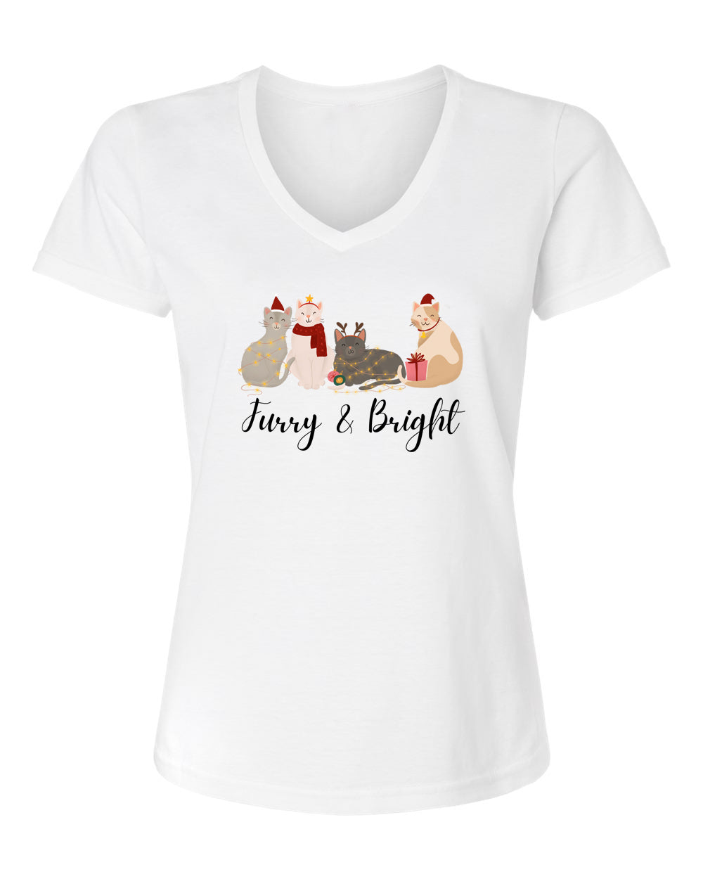 Furry and Bright - V-Neck Ladies T-shirt