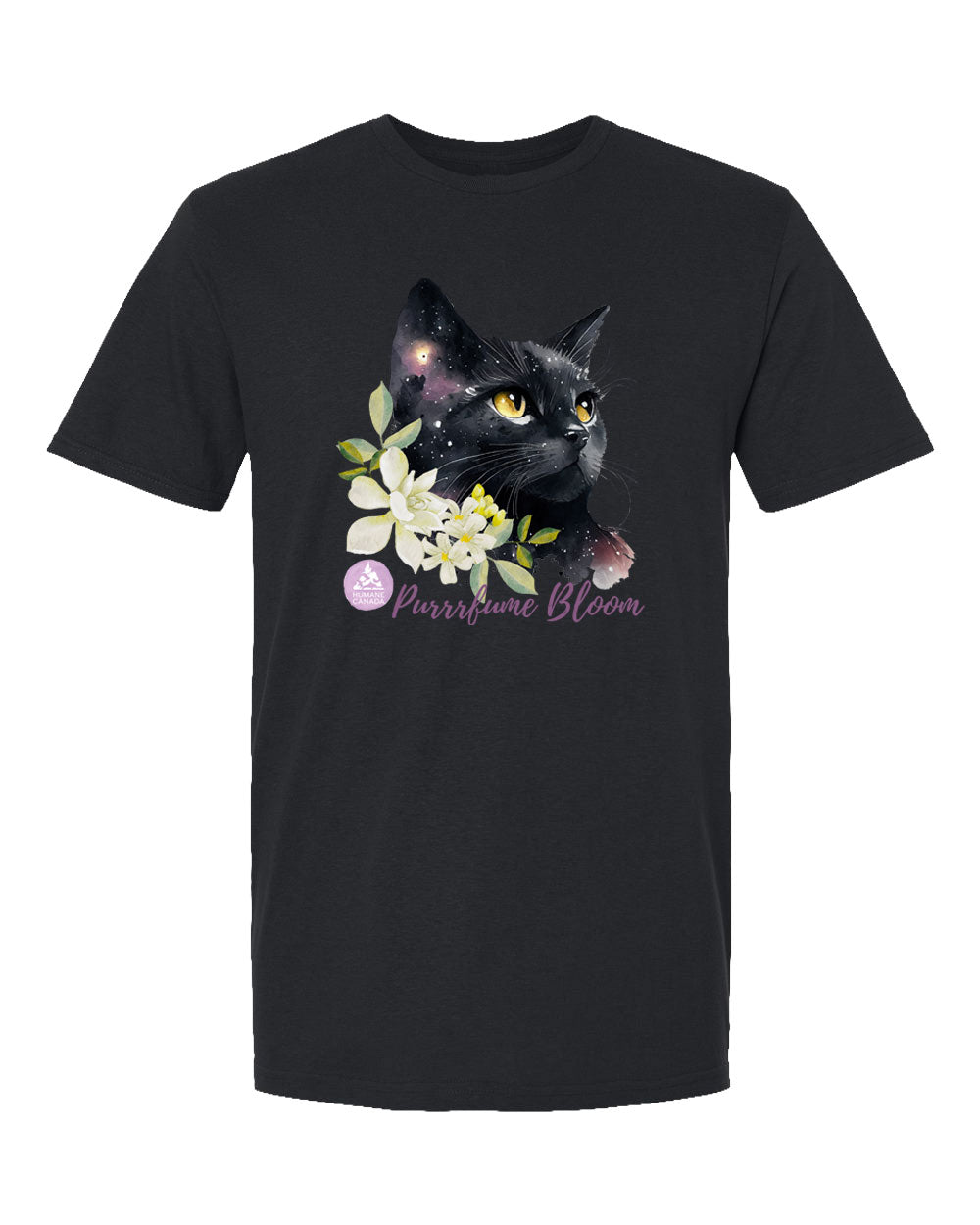 Floral Black Cat - Crewneck Unisex T-shirt