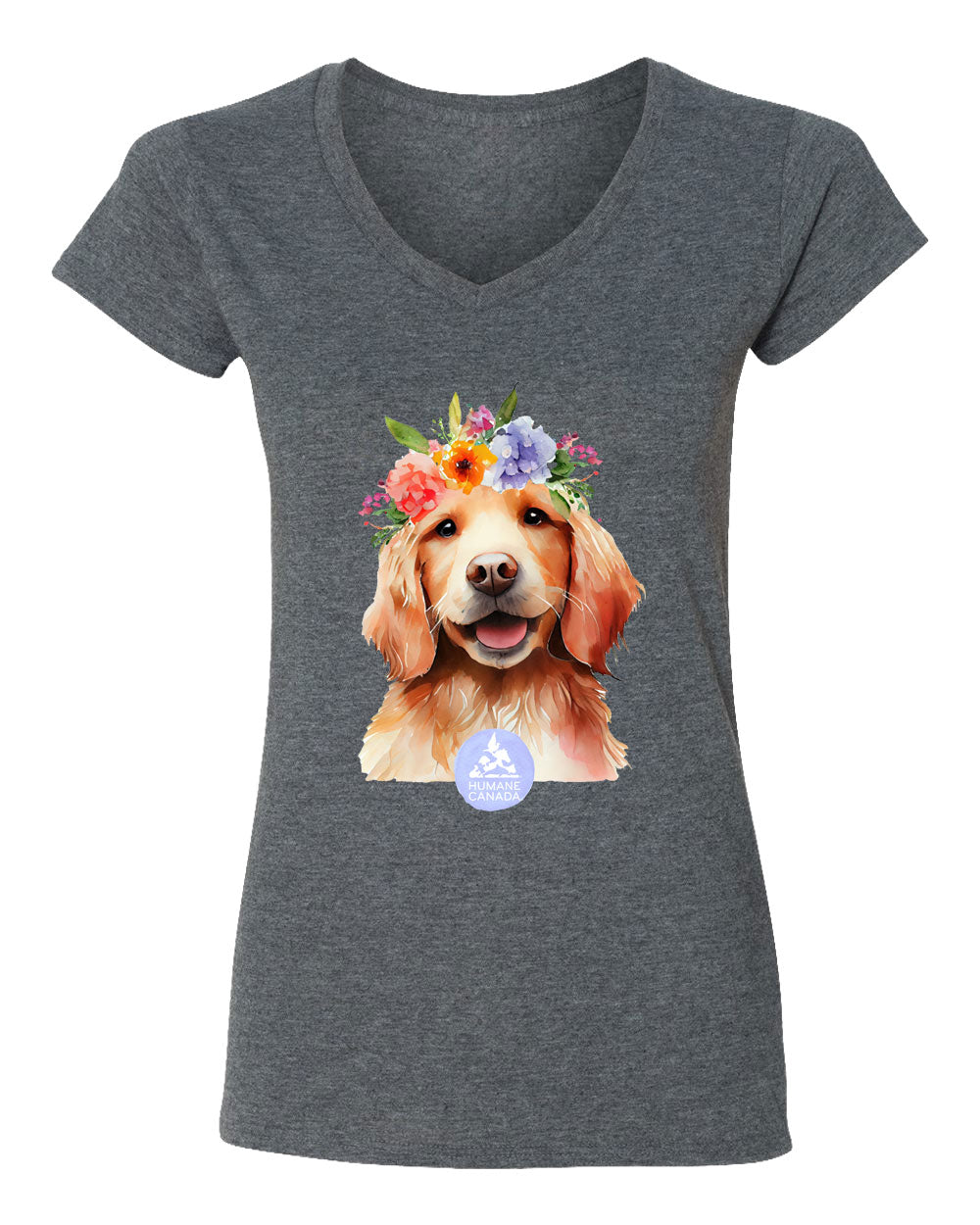 Floral Dog - V-Neck Ladies T-shirt