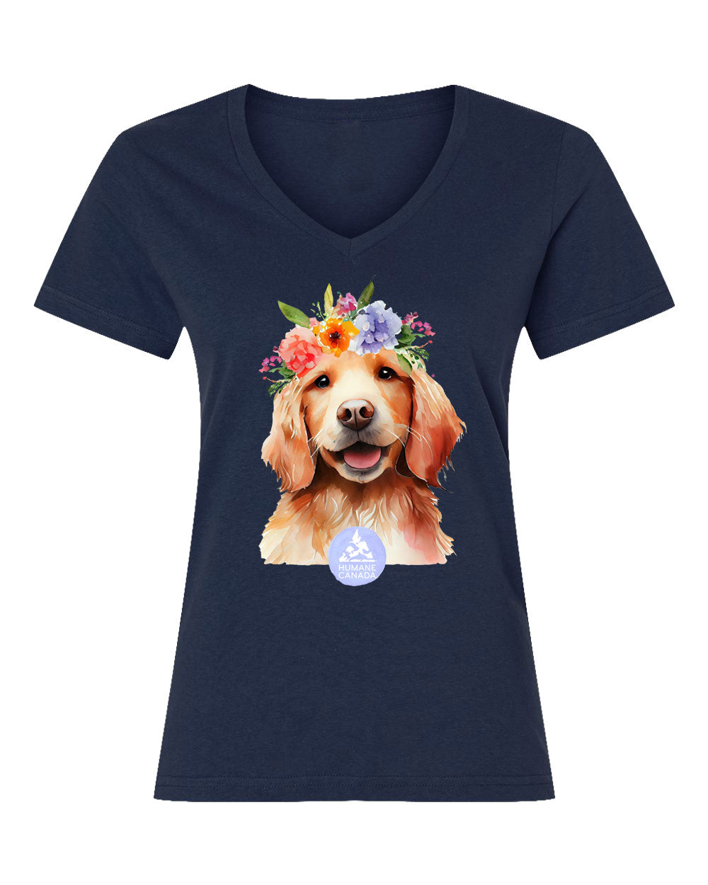 Floral Dog - V-Neck Ladies T-shirt