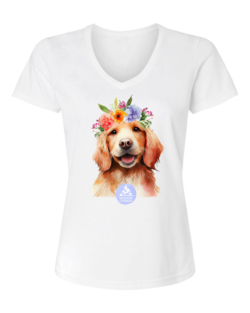 Floral Dog - V-Neck Ladies T-shirt