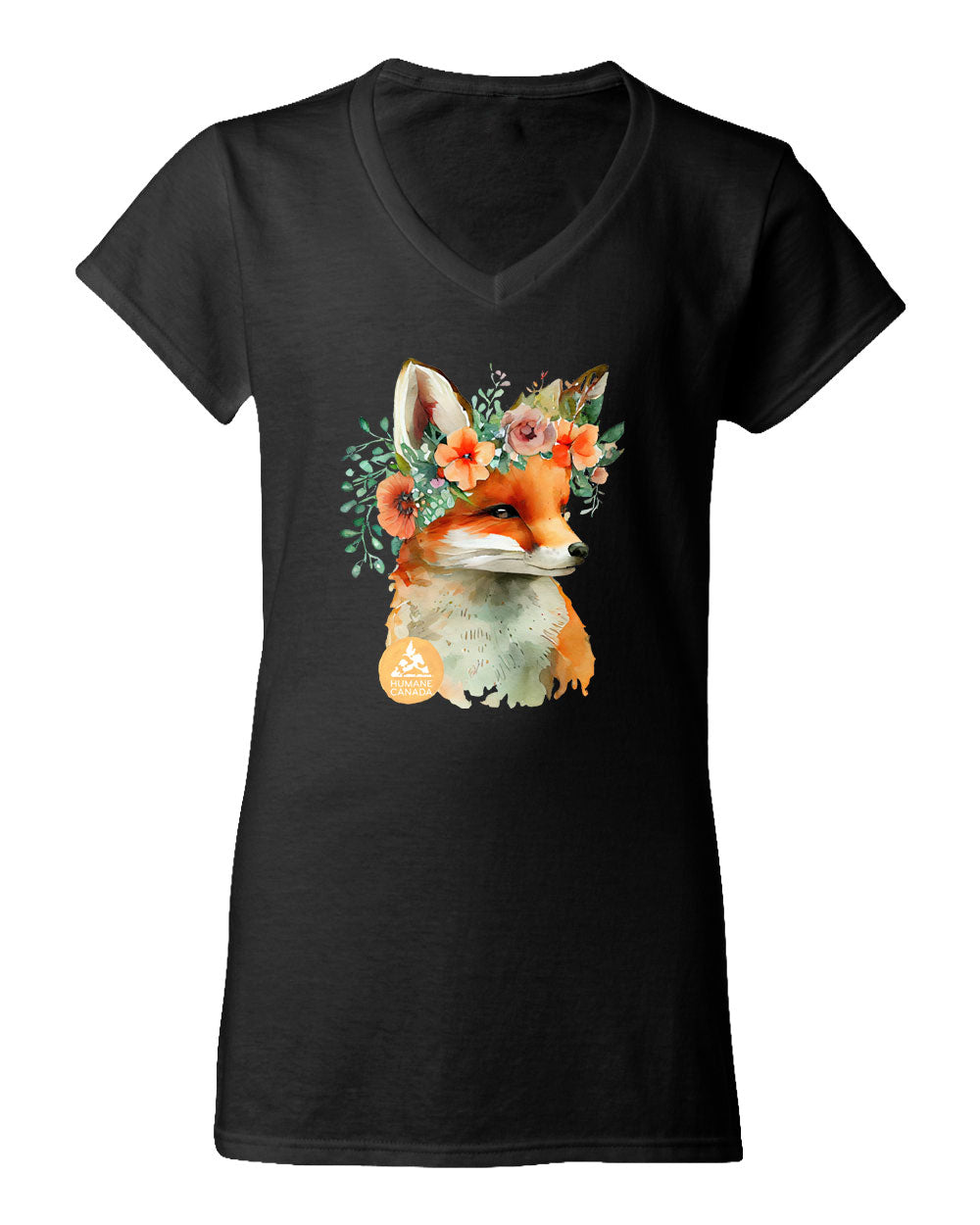 Floral Fox - V-Neck Ladies T-shirt