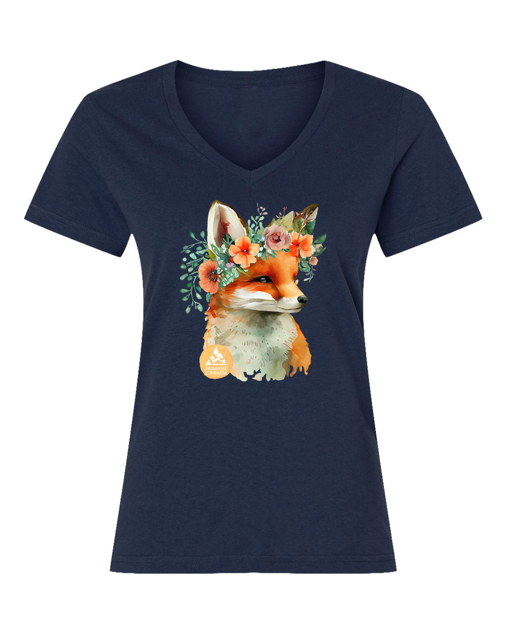 Floral Fox - V-Neck Ladies T-shirt