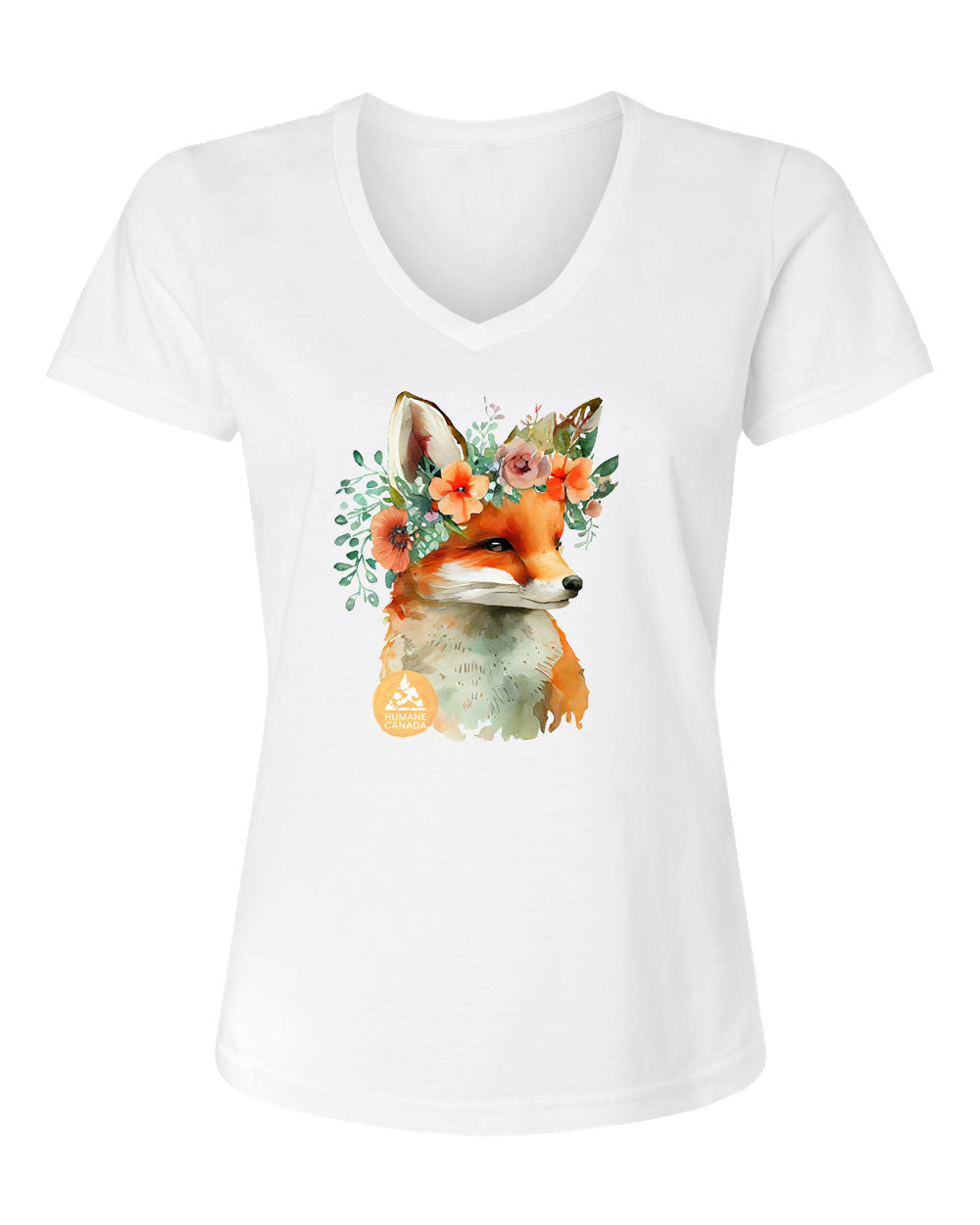 Floral Fox - V-Neck Ladies T-shirt