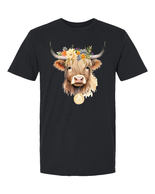 Floral Highland Cow - Crewneck Unisex T-shirt