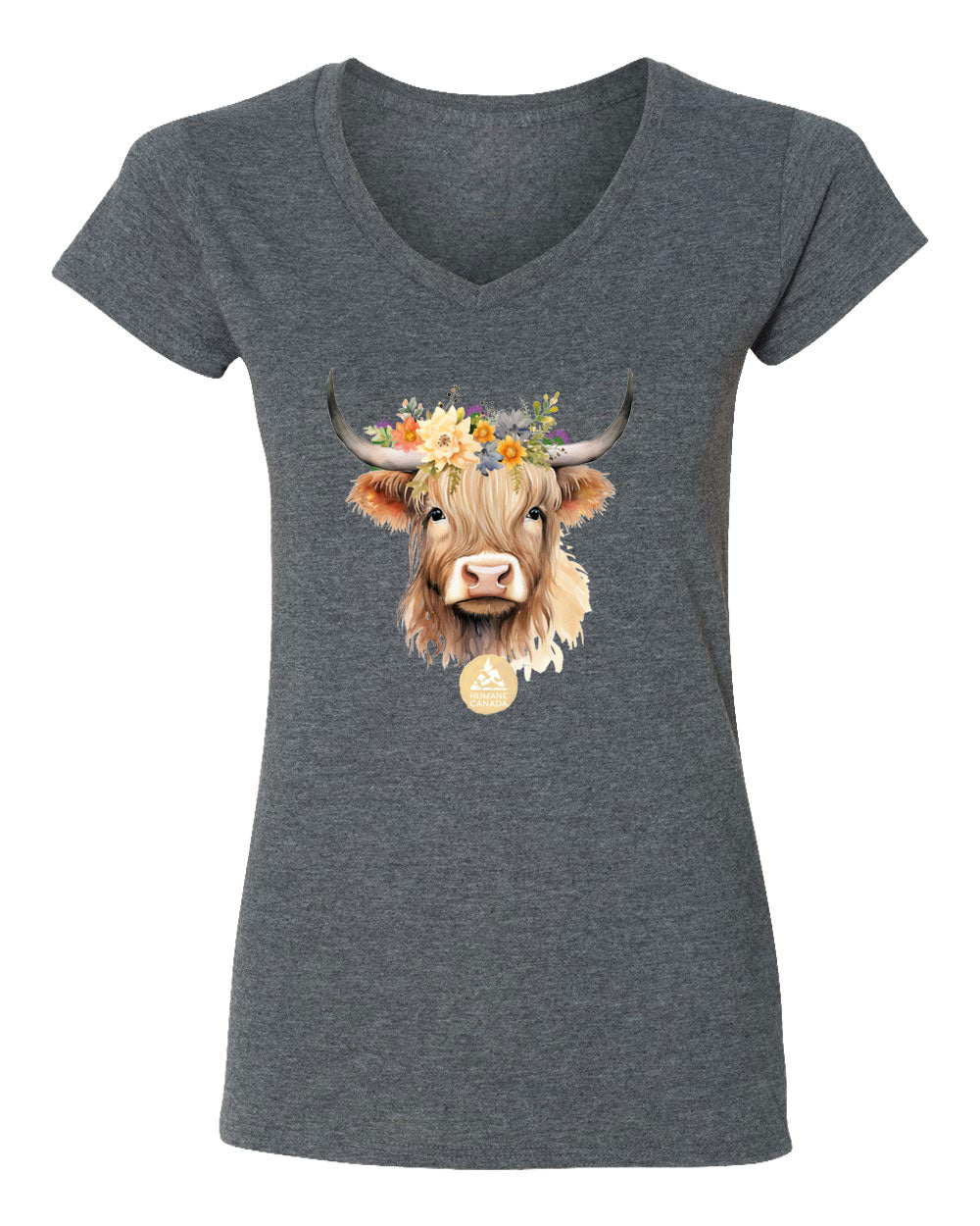 Floral Highland Cow - V-Neck Ladies T-shirt
