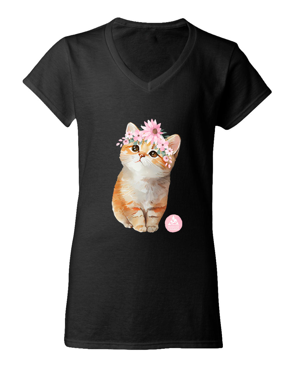 Floral Kitten - V-Neck Ladies T-shirt