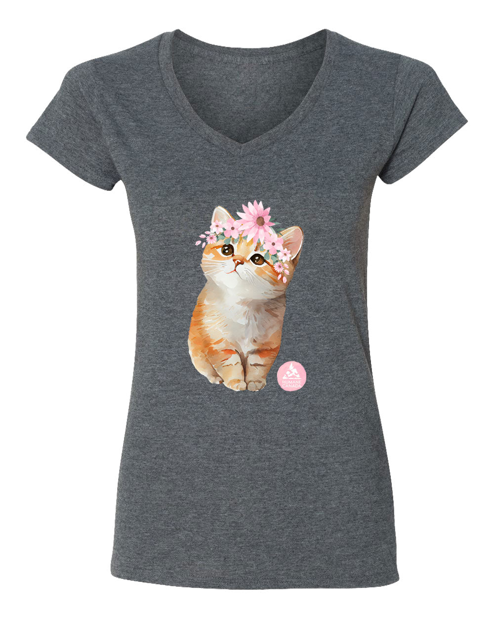 Floral Kitten - V-Neck Ladies T-shirt