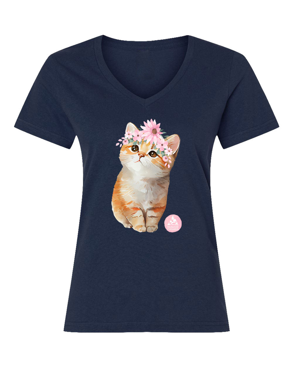 Floral Kitten - V-Neck Ladies T-shirt