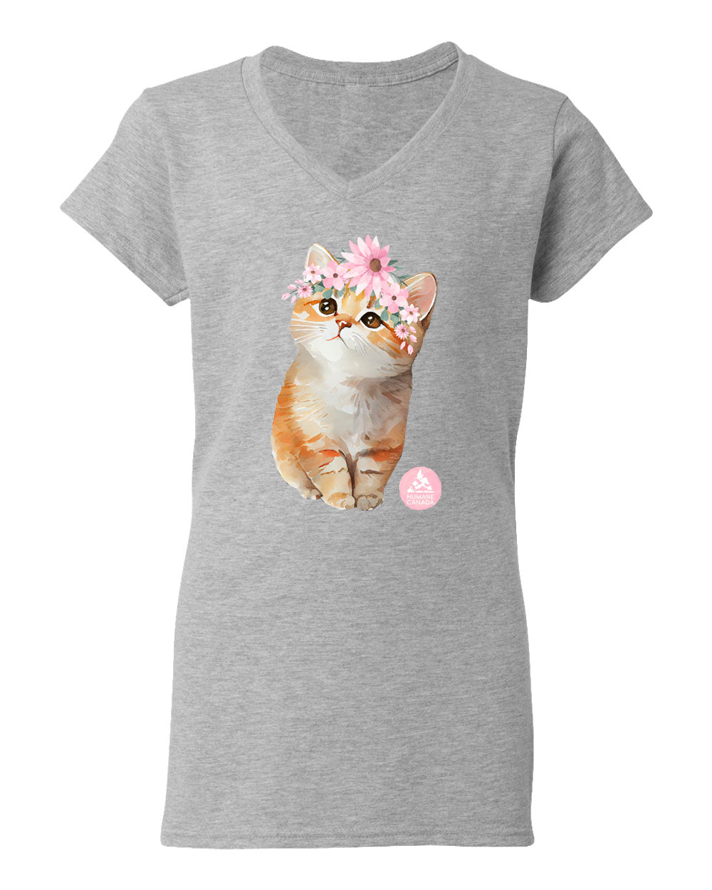 Floral Kitten - V-Neck Ladies T-shirt
