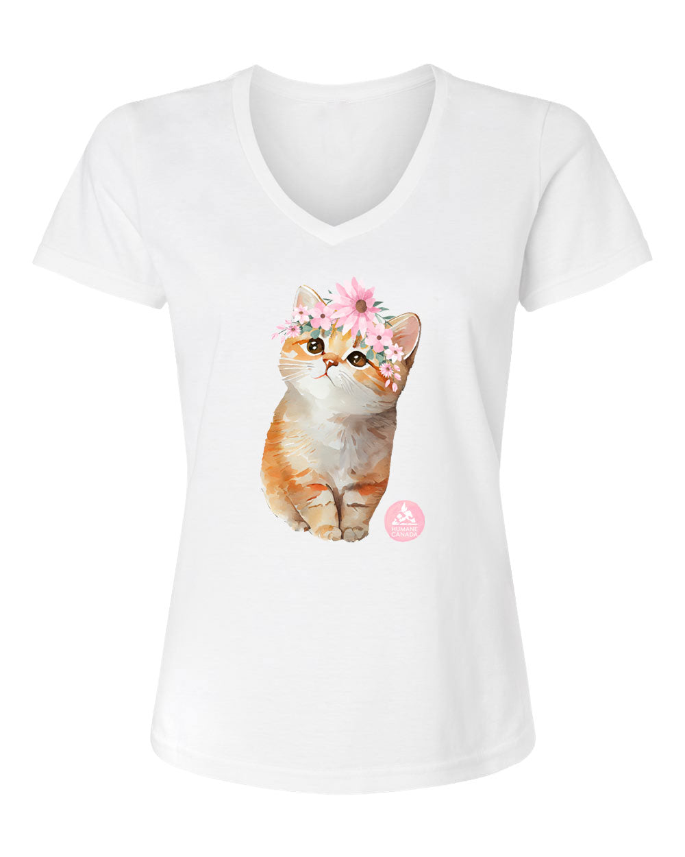 Floral Kitten - V-Neck Ladies T-shirt