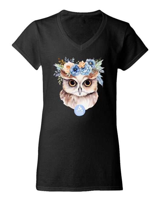 Floral Owl - V-Neck Ladies T-shirt
