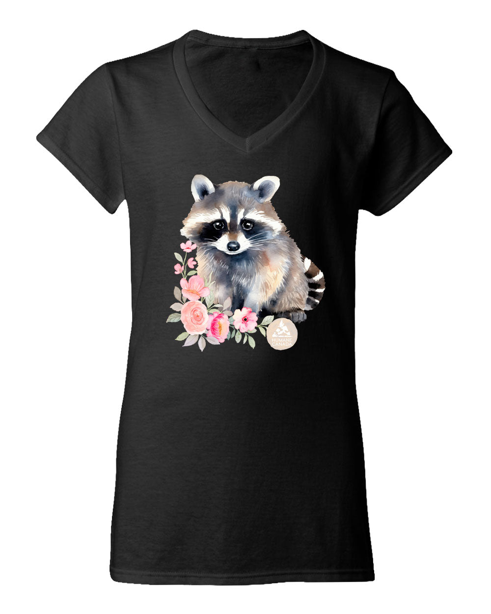 Floral Racoon - V-Neck Ladies T-shirt