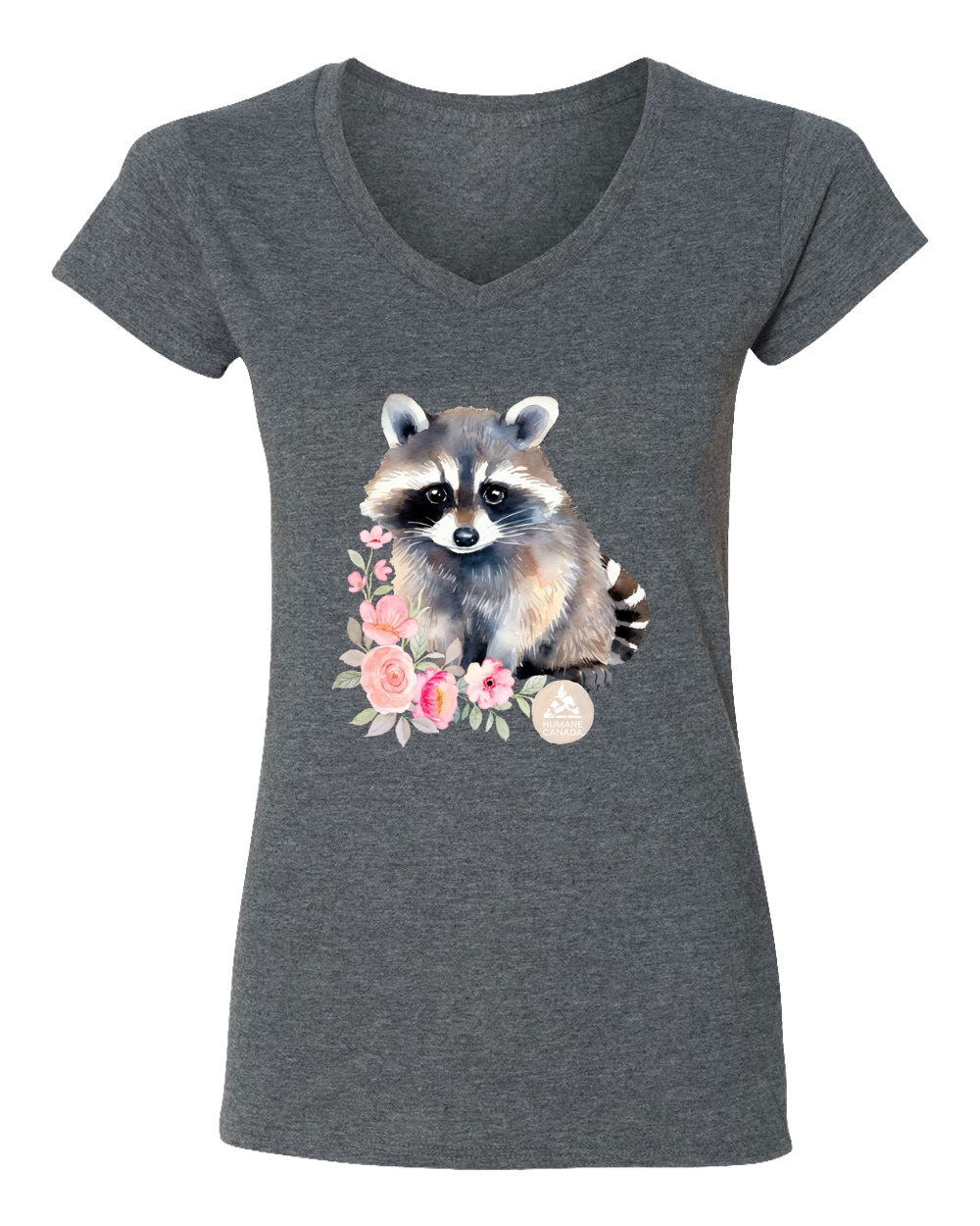 Floral Racoon - V-Neck Ladies T-shirt