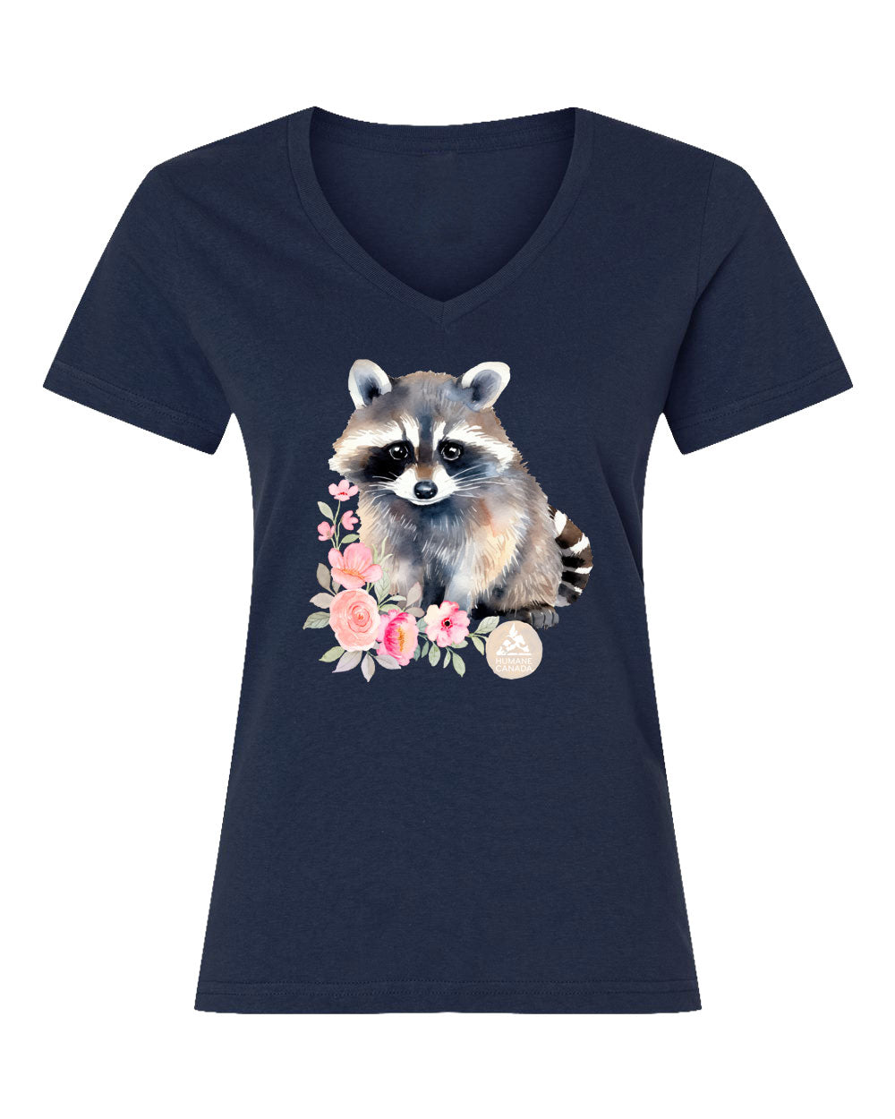 Floral Racoon - V-Neck Ladies T-shirt