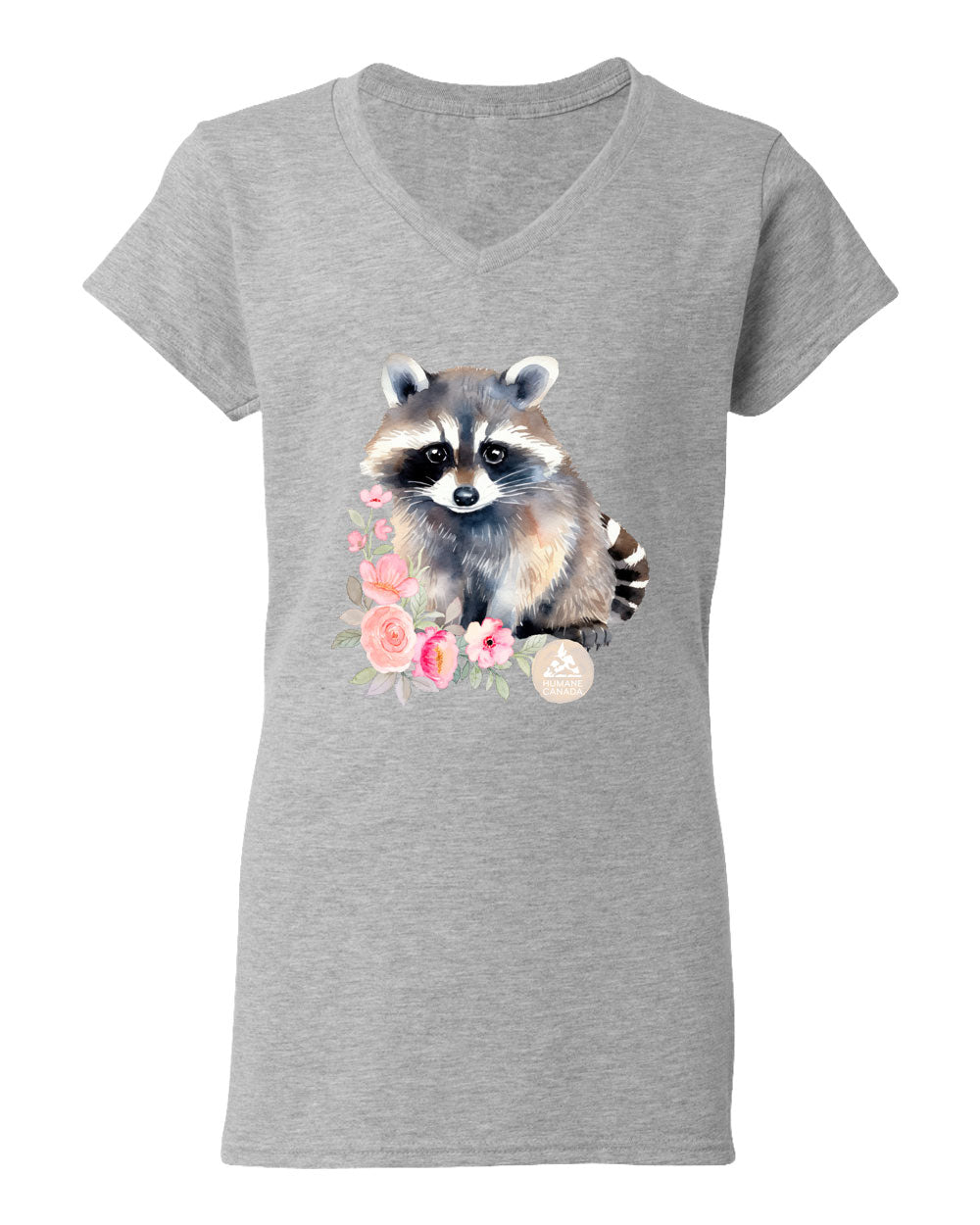Floral Racoon - V-Neck Ladies T-shirt