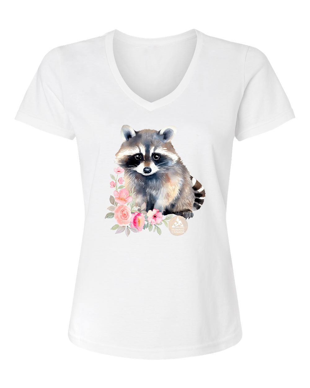 Floral Racoon - V-Neck Ladies T-shirt